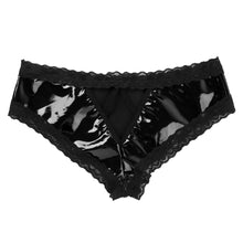 Load image into Gallery viewer, Leather Lace Open Crotch Hole V-Back Underwear